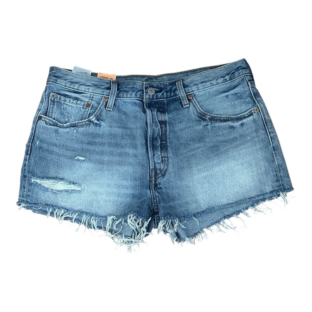 Levi’s 501 Distressed Denim Butterfly Buttons Jean Shorts NWT